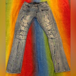 Splatter Paint Blue Jean Pants